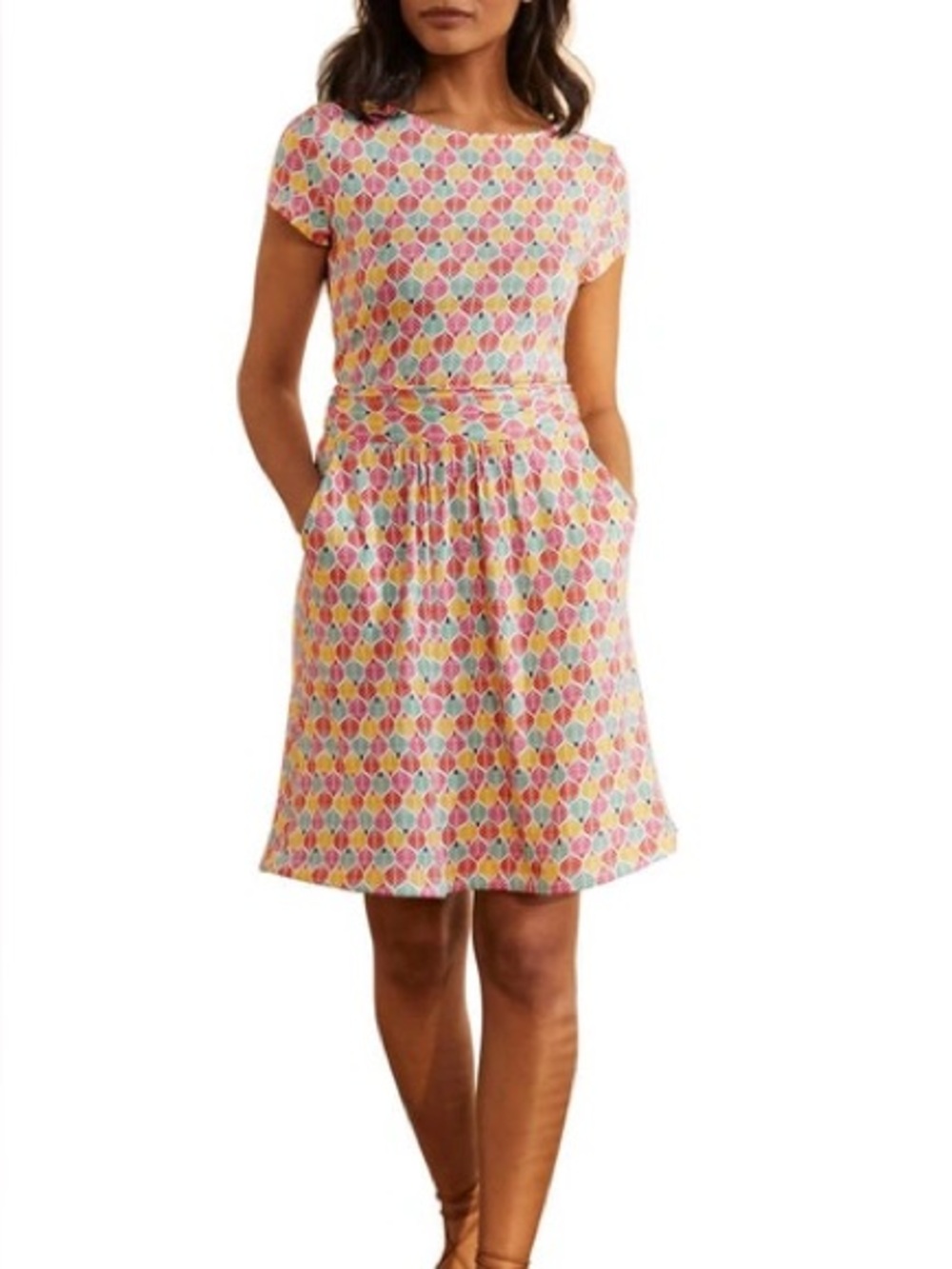 Boden 4 Amelie Knit Jersey Short Sleeve Stretchy Vibrant Summer Dress Pockets B6